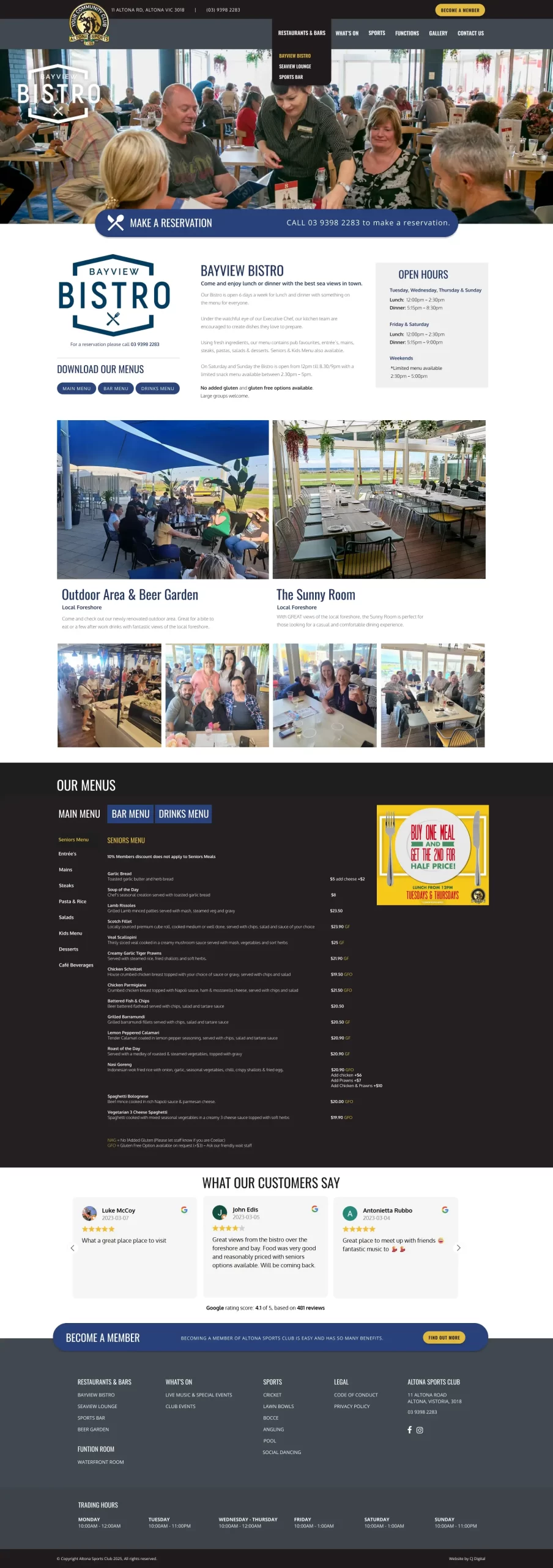 Altona Sports Club website design