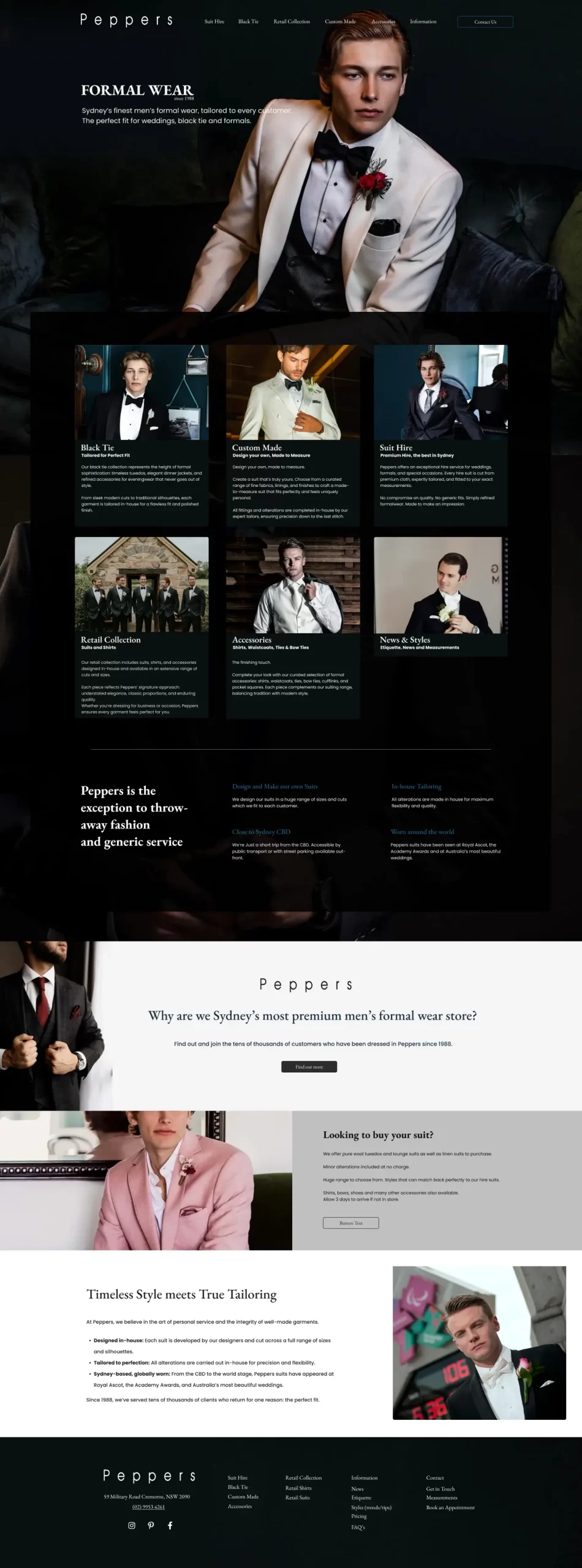 Peppers Formal Wear website design
